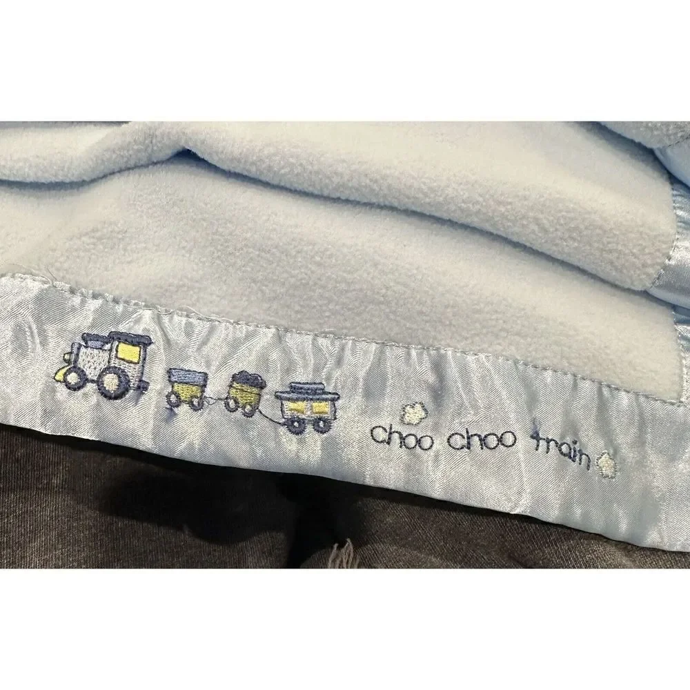 Small Wonders Baby Blanket Satin Trim Choo Choo Train Blue Security Fleece Kmart